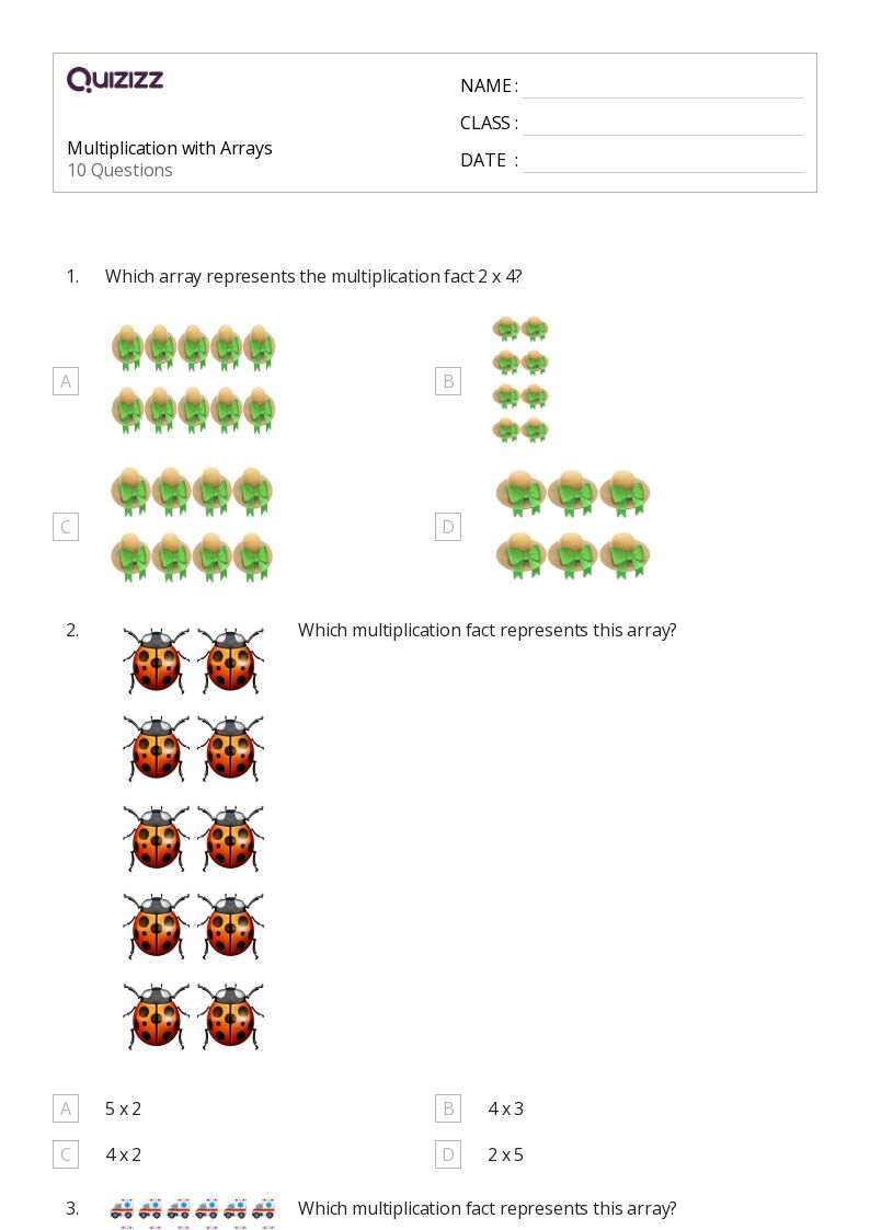 50+ multiplication with arrays worksheets for 3rd grade on quizizz