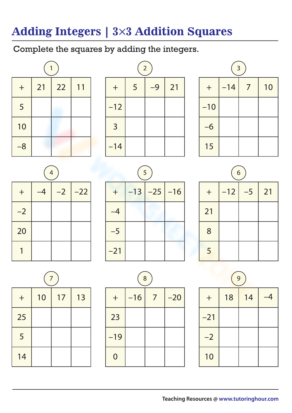Free printable & interactive adding integers worksheets