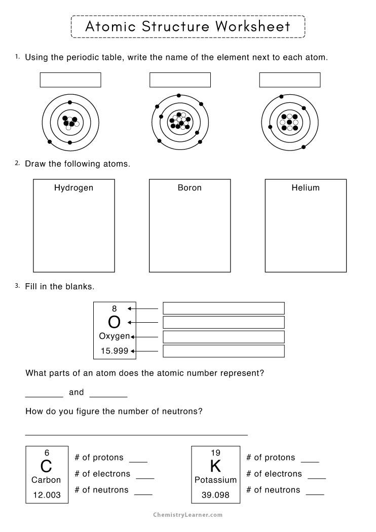 Free printable atomic structure worksheets