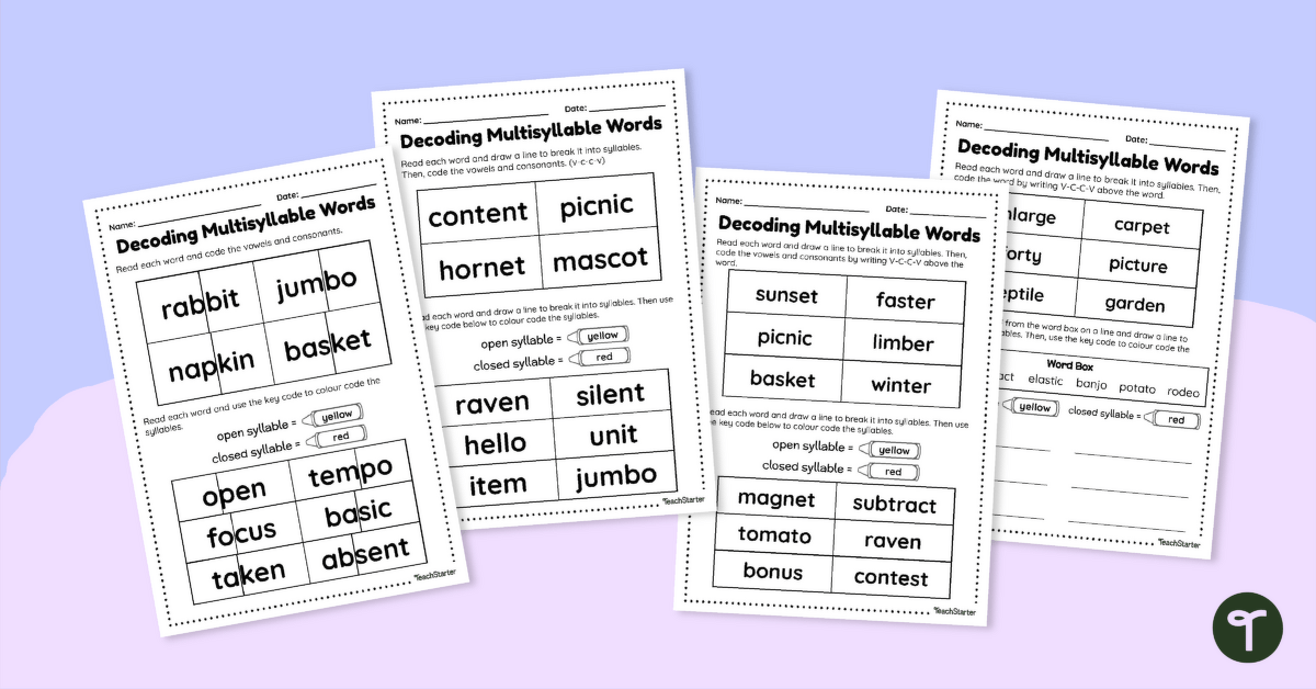 Multisyllable words worksheets