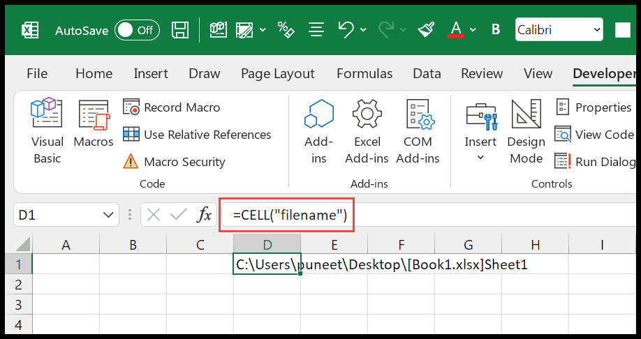 How to get file name in excel (quick formula)
