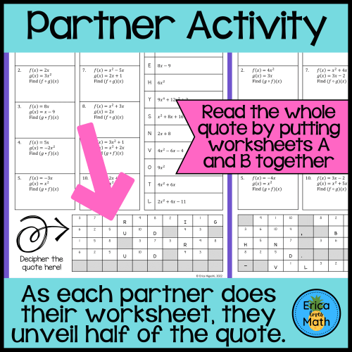Composition of functions differentiated partner worksheets