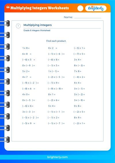 Free printable multiplying integers worksheets [pdfs] brighterly