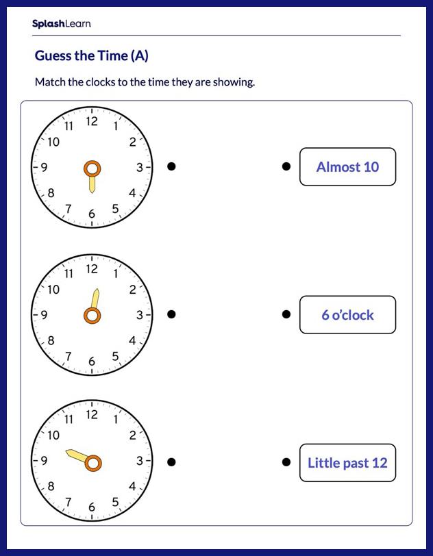 Telling time on a clock math worksheets for kids