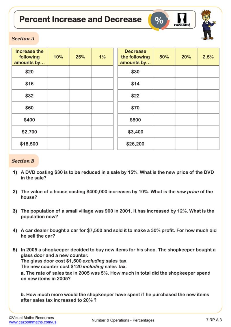 Free Percent Increase And Decrease Word Problems Worksheet With Answers - Premium Abstract Background Gallery - Retina