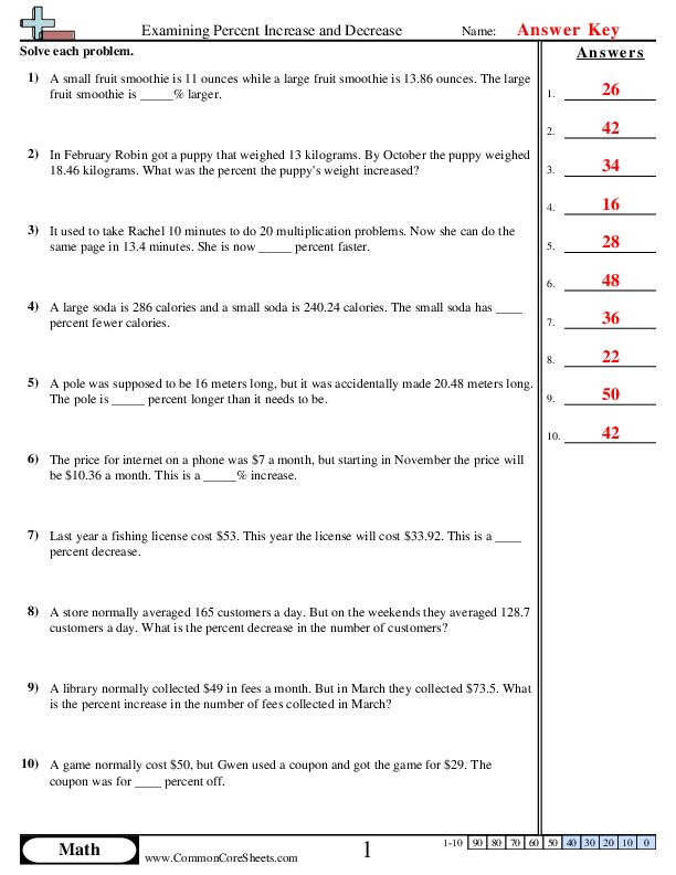 Percent Increase And Decrease Word Problems Thanksgiving Math Worksheet - Nature Arts - Classic 4K Collection