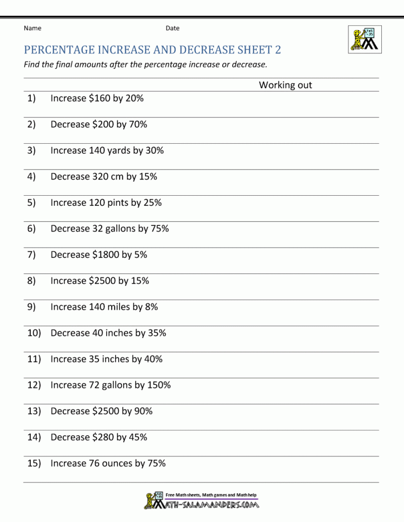 Free Percent Increase And Decrease Worksheet Download Free Percent - Best Gradient Illustrations in Desktop