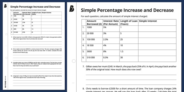 Percentage Increase Decrease Worksheet Live Worksheets Worksheets Library - City Design Collection - HD Quality