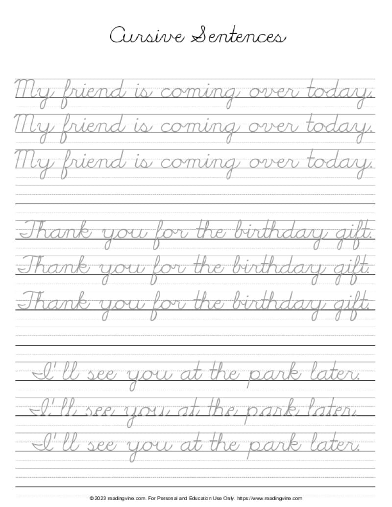 Cursive handwriting worksheets