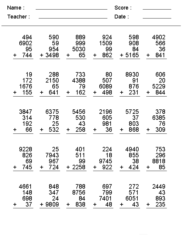 long addition worksheets worksheet school