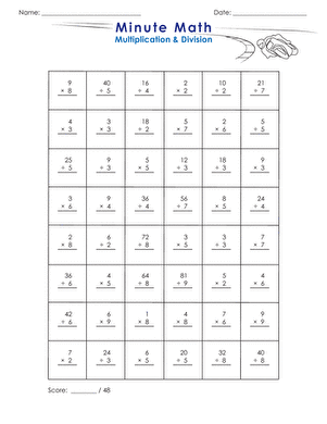 multiplication and division math worksheet school