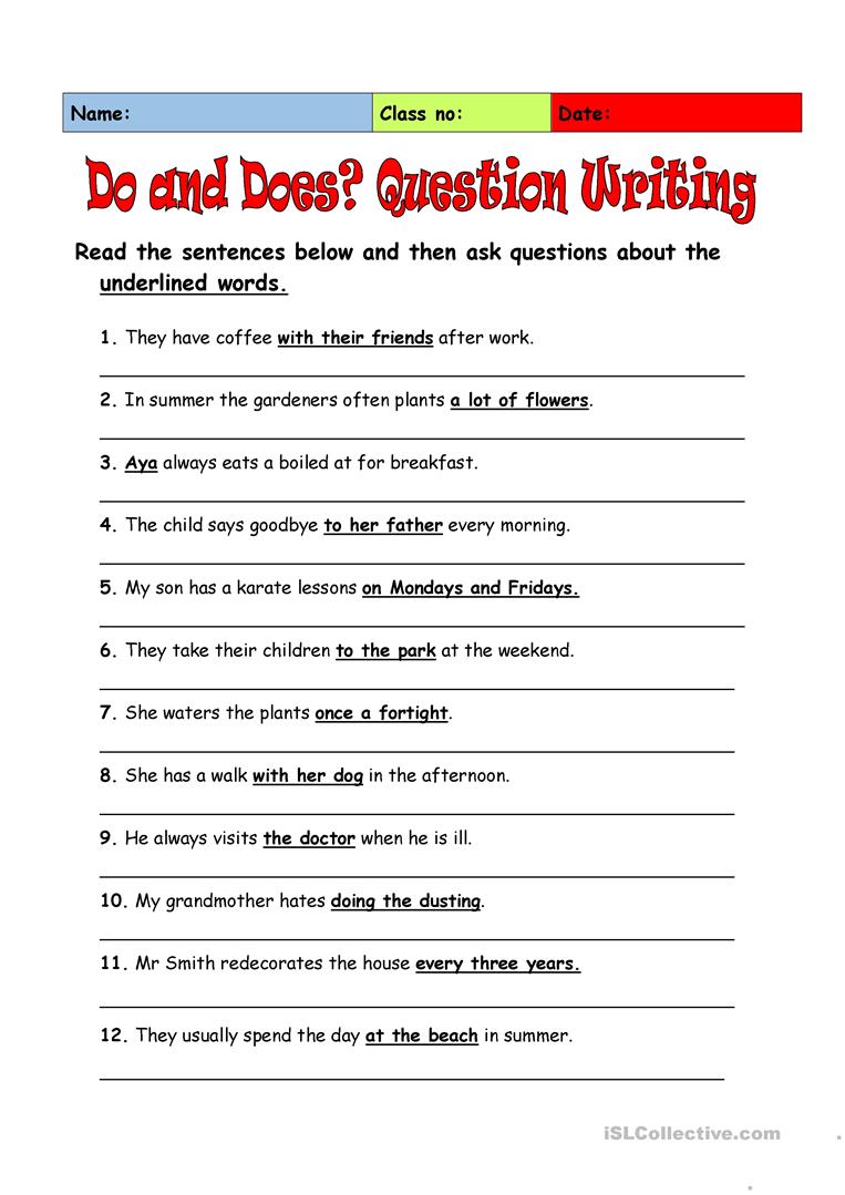 Writing questions worksheets