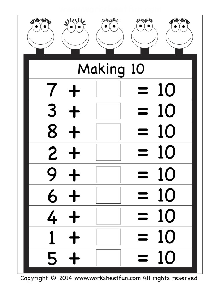Making ten worksheet kindergarten printable free