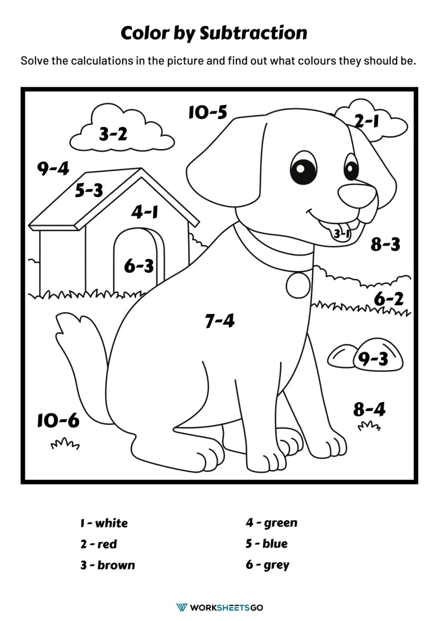 Color by subtraction worksheets