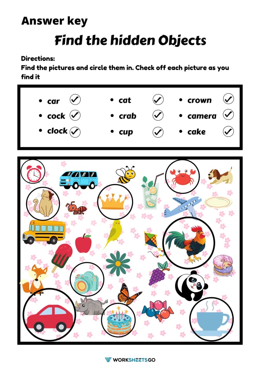 Find the hidden objects worksheets