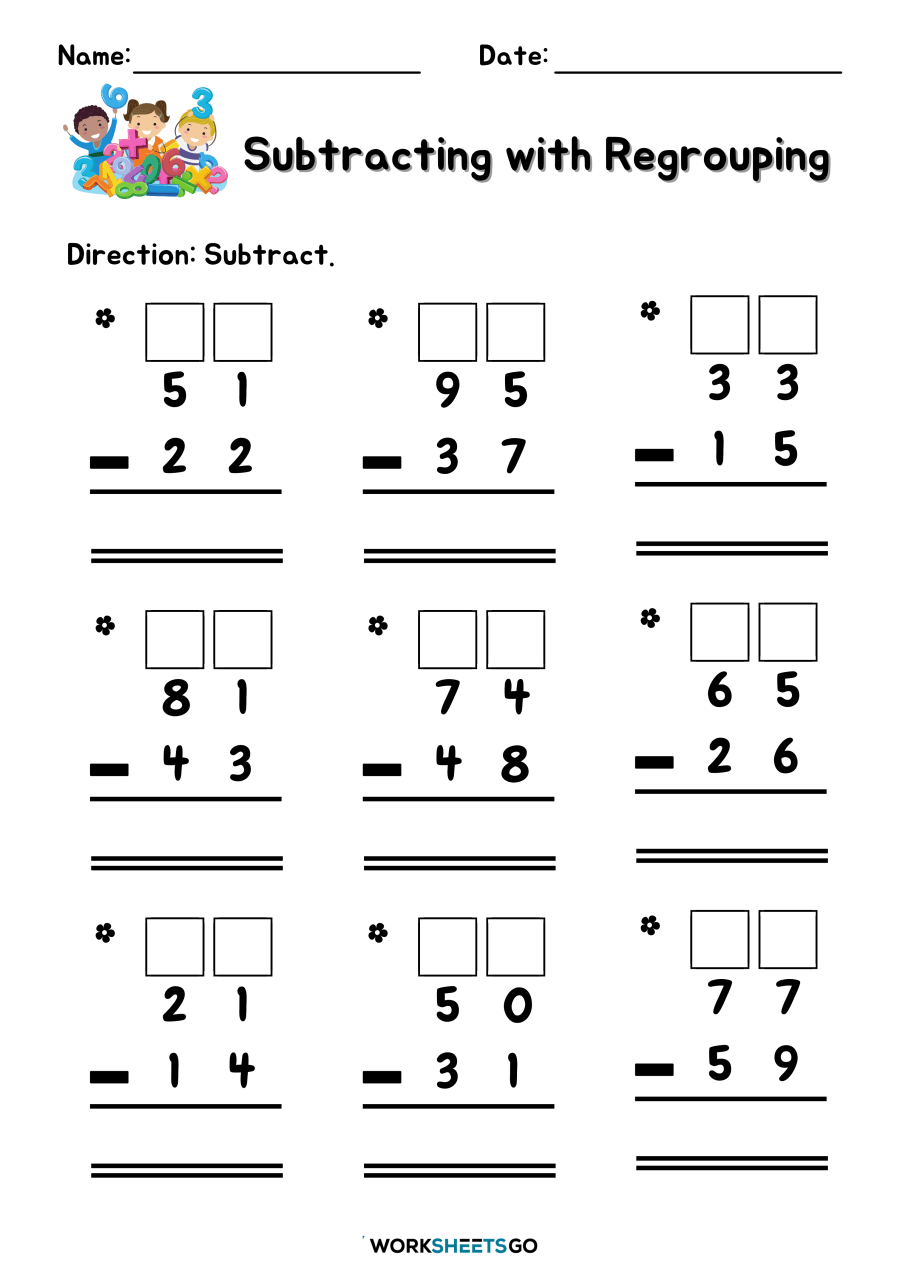 Subtracting with regrouping worksheets