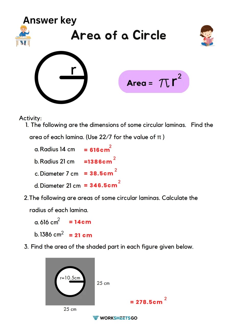 Area of a circle worksheets
