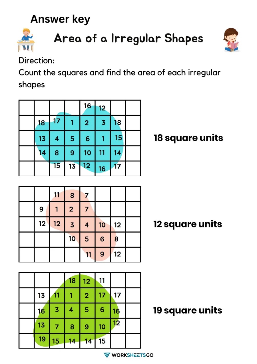 Area of irregular shapes worksheets