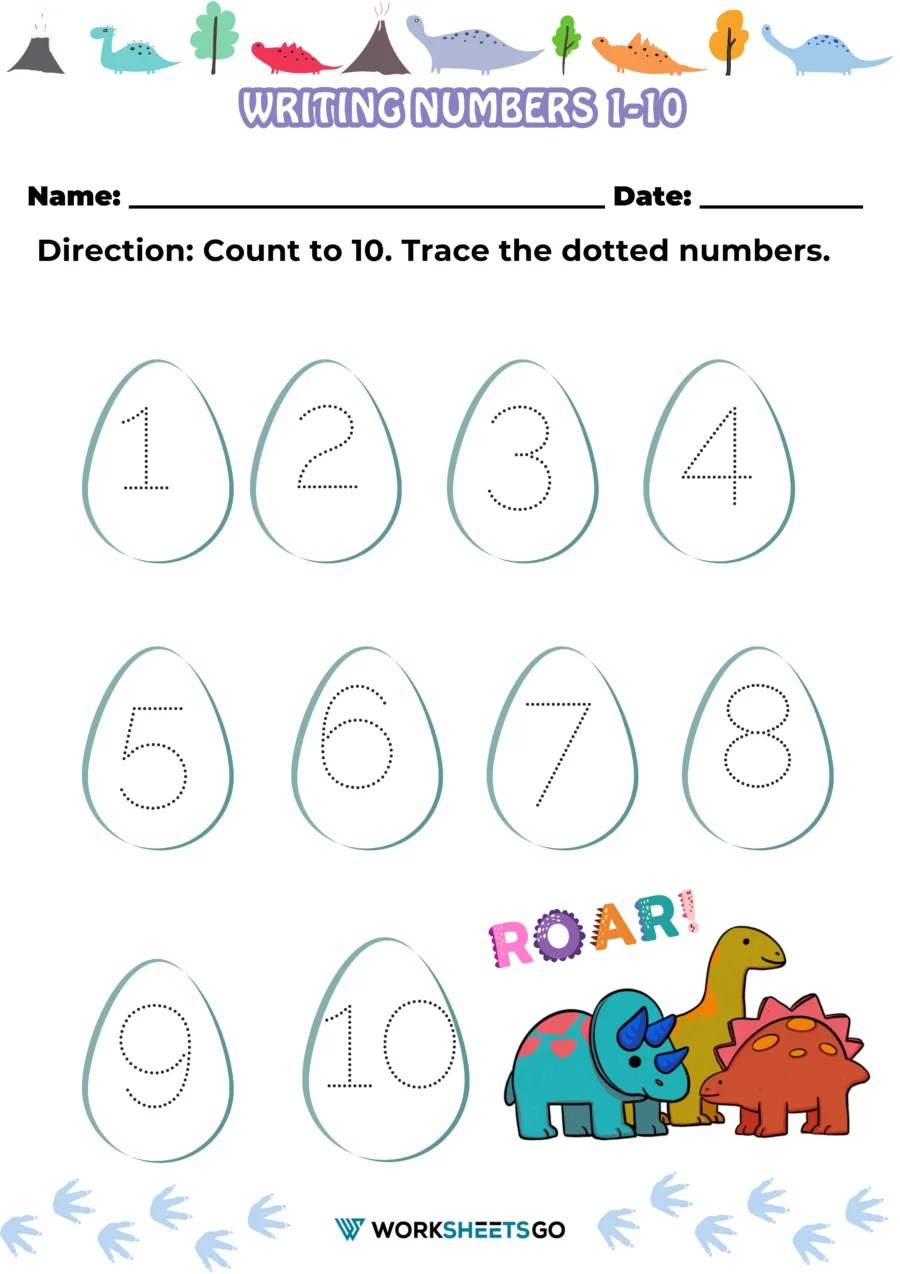 Writing numbers 1 10 worksheets