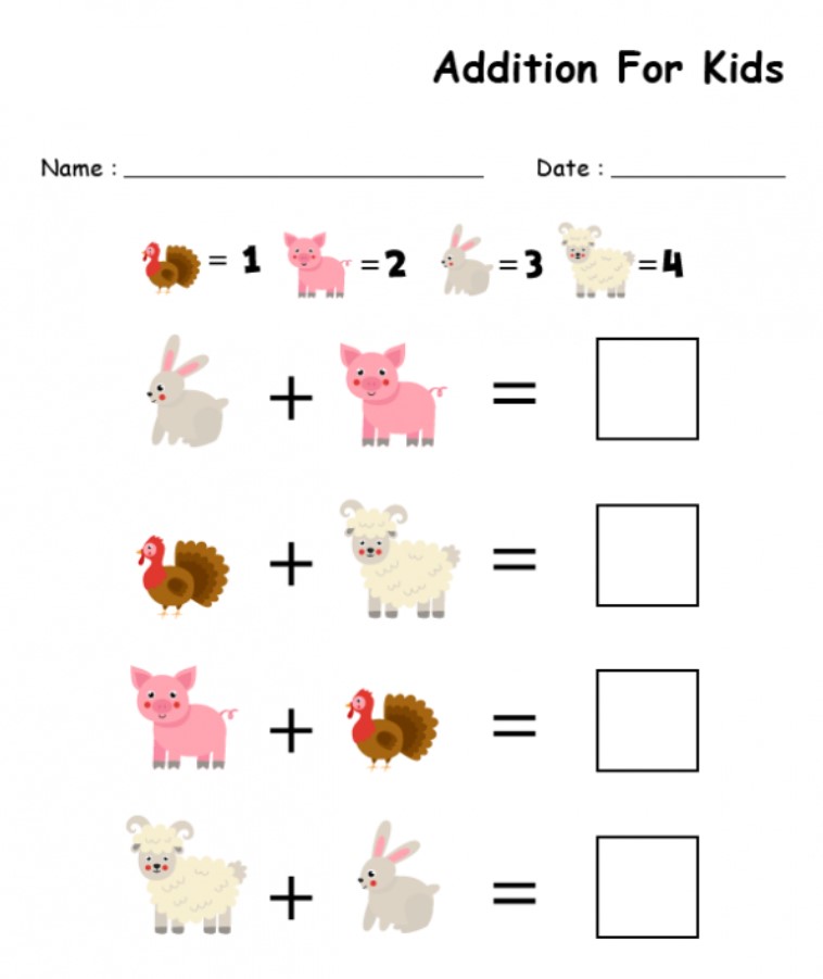 Kindergarten addition worksheets printable