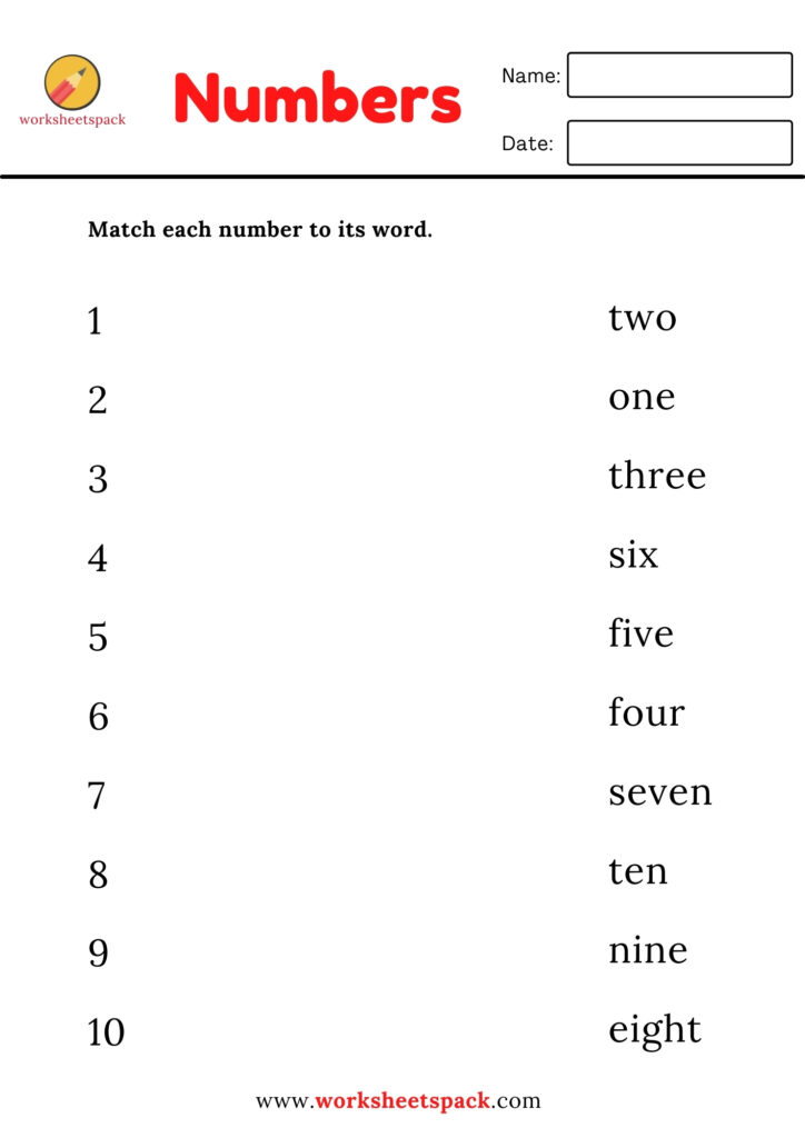 Free matching numbers worksheets