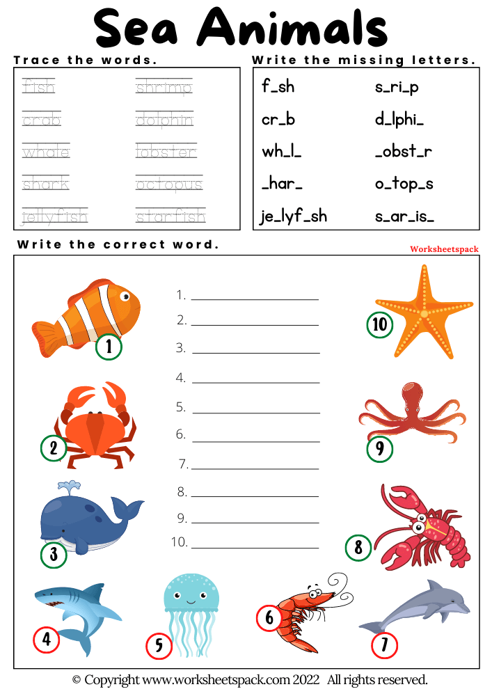The worksheet for numbers 1 10 with pictures of sea a