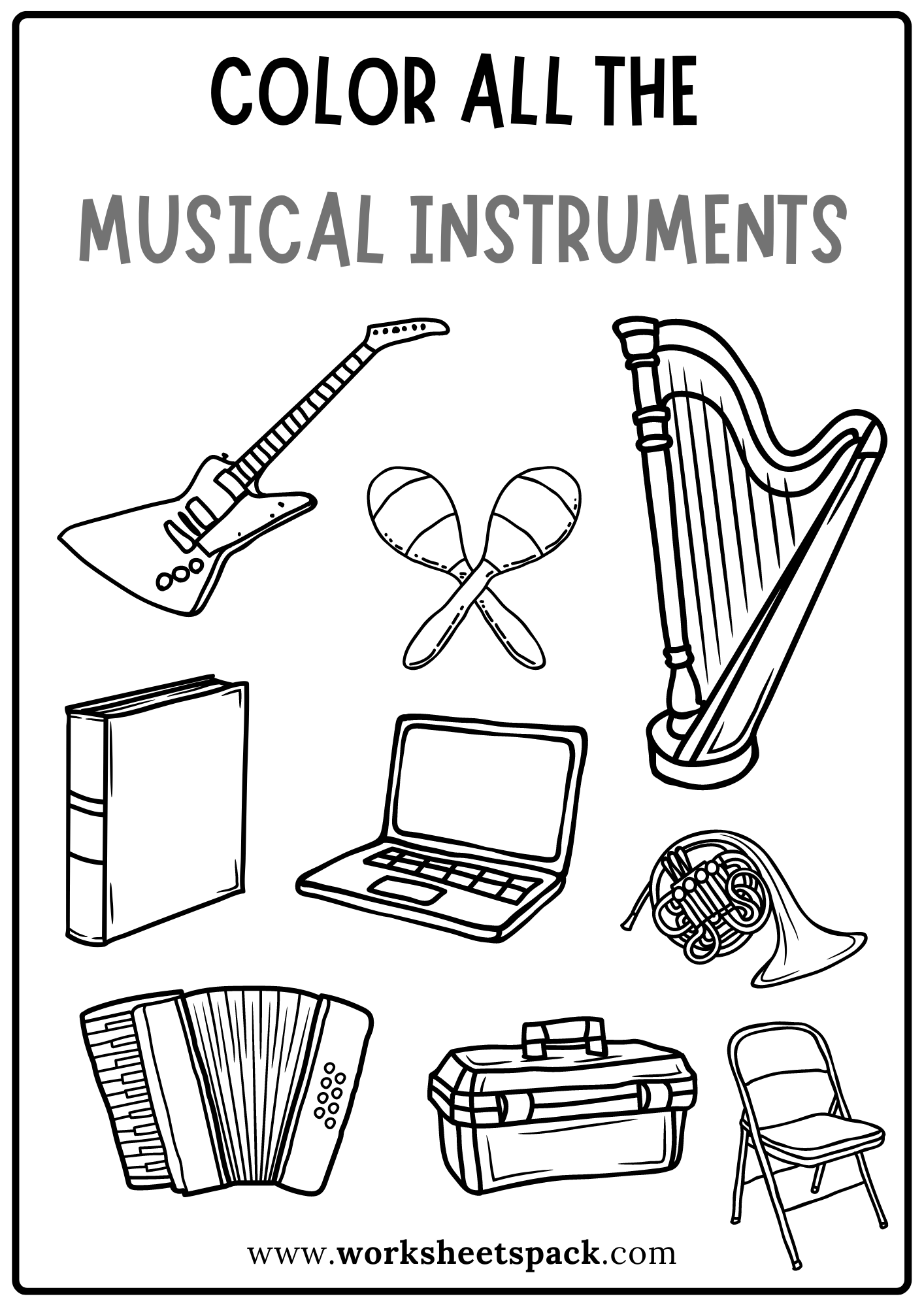 Musical instruments coloring pages free pdf