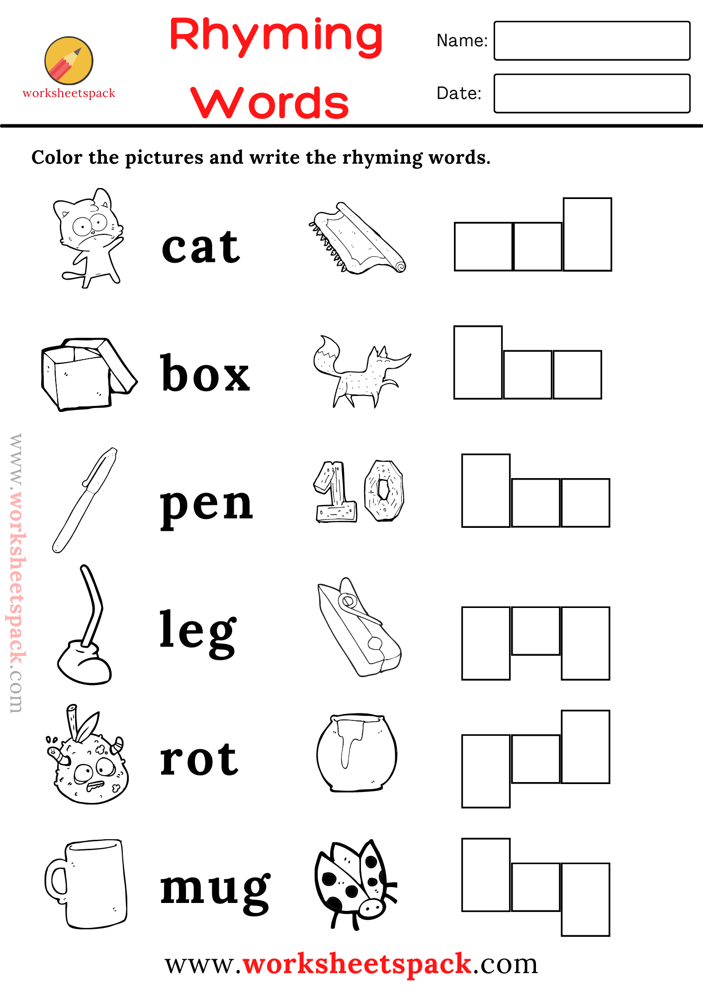 16 free rhyming words worksheets pdf for kids