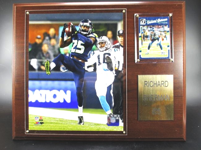 Seattle Seahawks Spieler Mit Einer Hand . Richard Sherman Seattle Seahawks Holz Wandbild 38cm Plaque Wall Pic Nfl Football