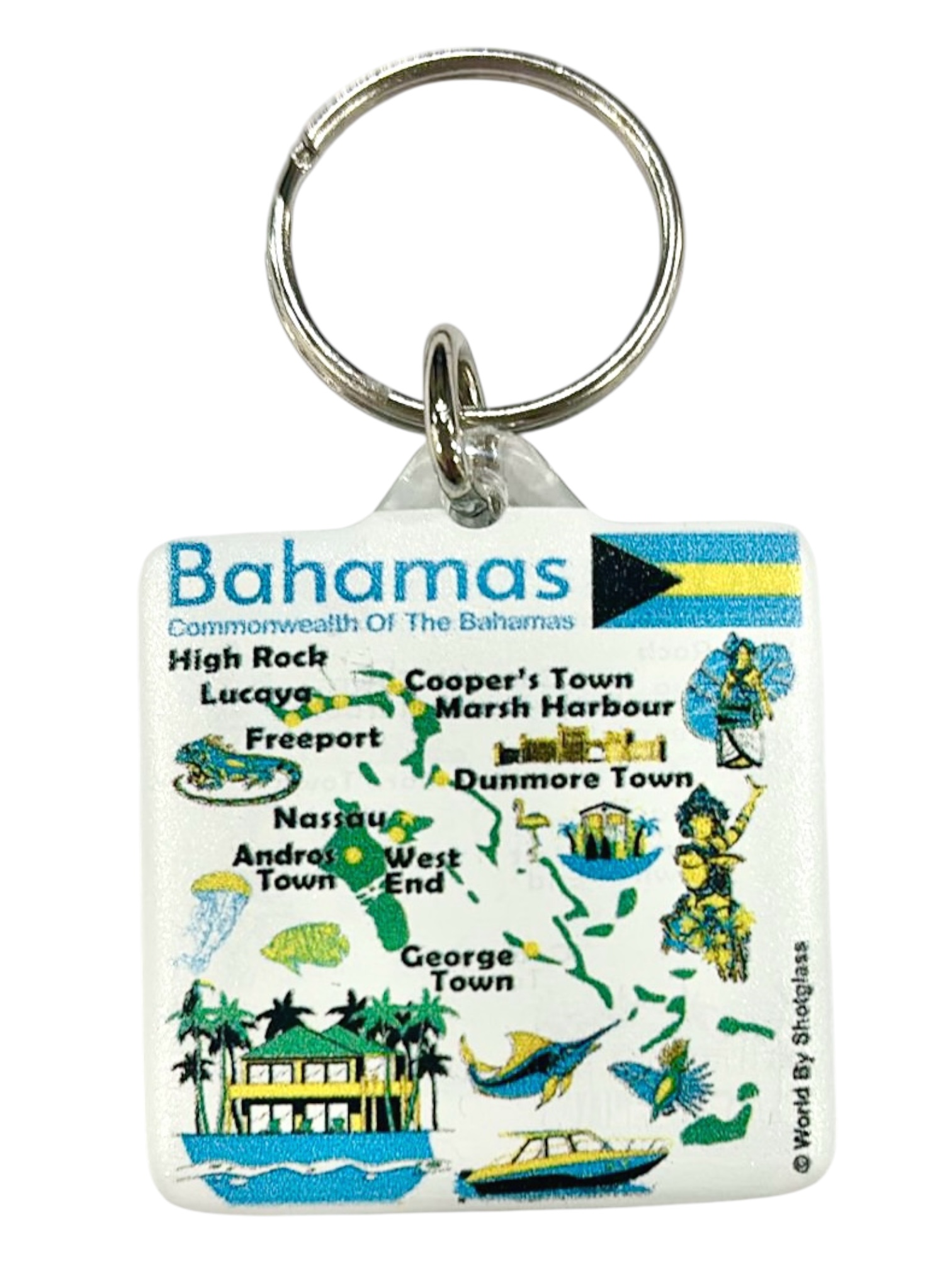 Bahamas Map Acrylic Square Souvenir Keychain 1.5 inches X 1.5 inches