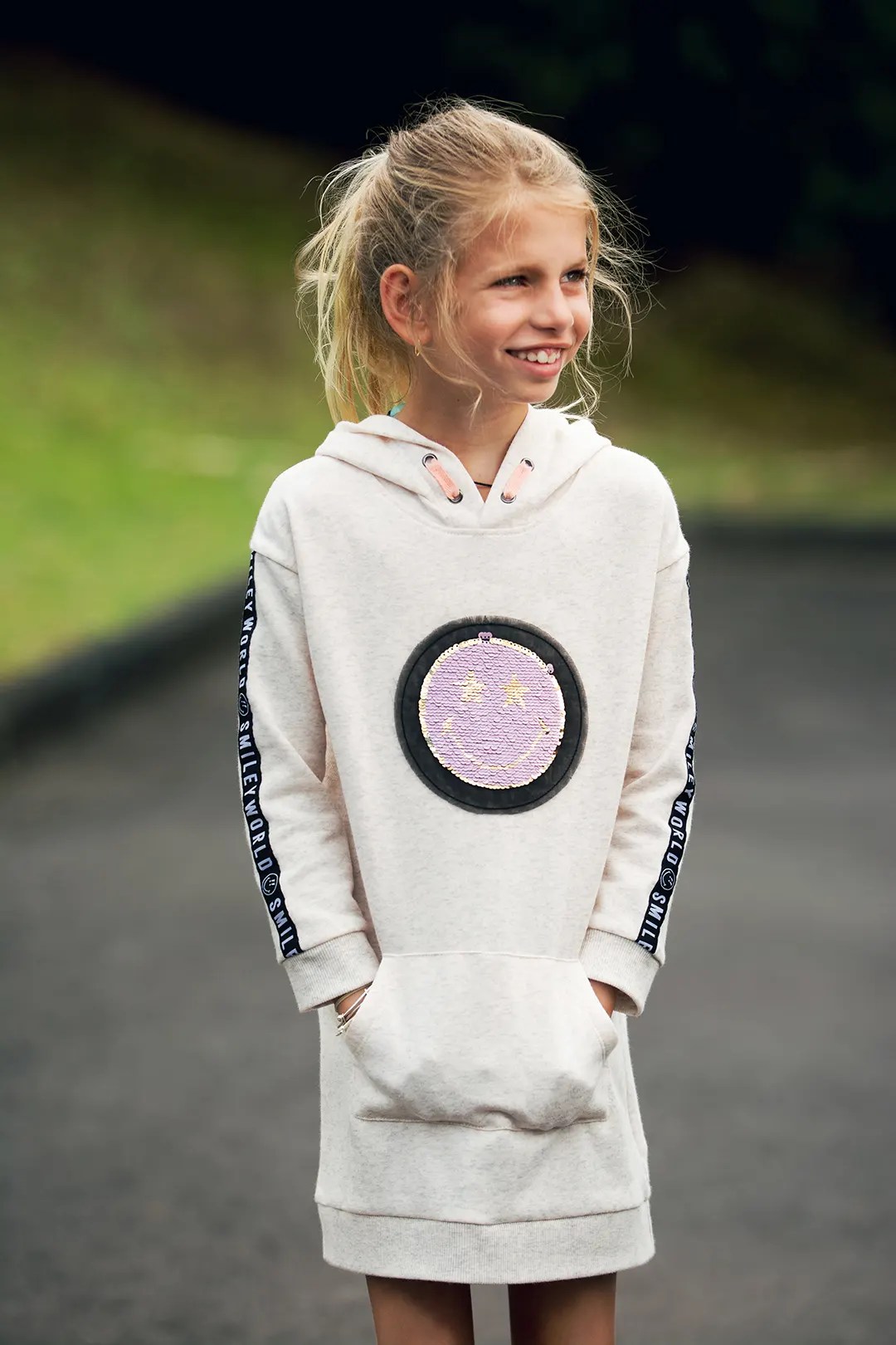 Hooded Sweat Dress With Tape and Sequins | World Knits, image size:1080x1620