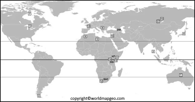 World Map With Equator Countries And Prime Meridian Blank Map World Equators And Tropics 