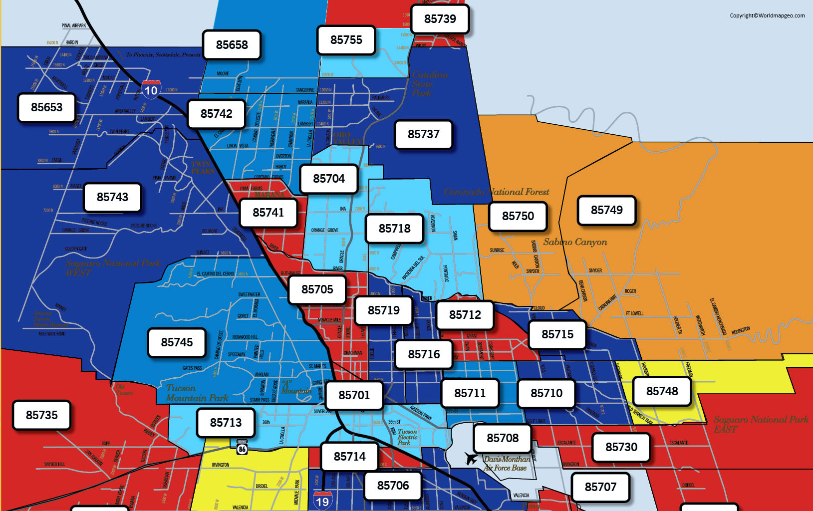 Tucson Zip Code Map AZ Tucson Map By Zip Codes Printable Tucson Map By Zip Code 