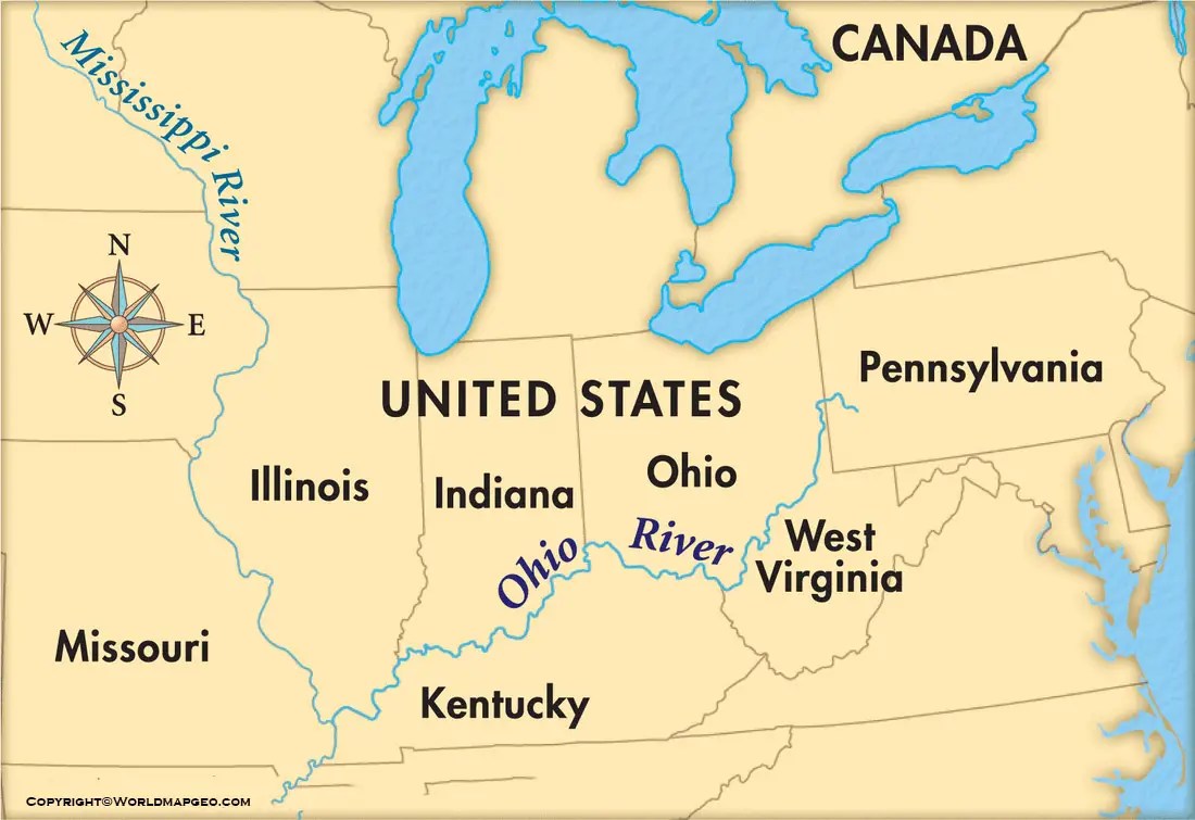 Ohio River Map Where Ohio River Valley Is Located Ohio River Map USA 