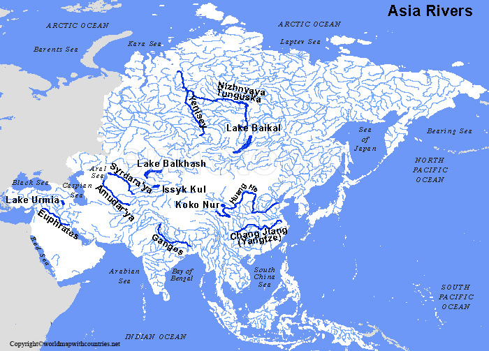 4 Labeled Asia River Maps For Free Asia Map Rivers 