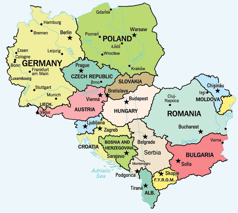 Central Europe Map World Map With Countries Central Europe Map 