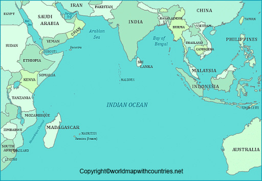 World Map With Indian Ocean World Map With Countries World Map With Indian Ocean 