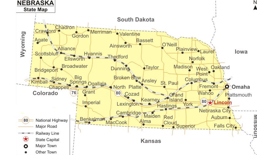 Free Nebraska Map With Cities And The Top 20 Cities In Nebraska Nebraska Map With Cities 