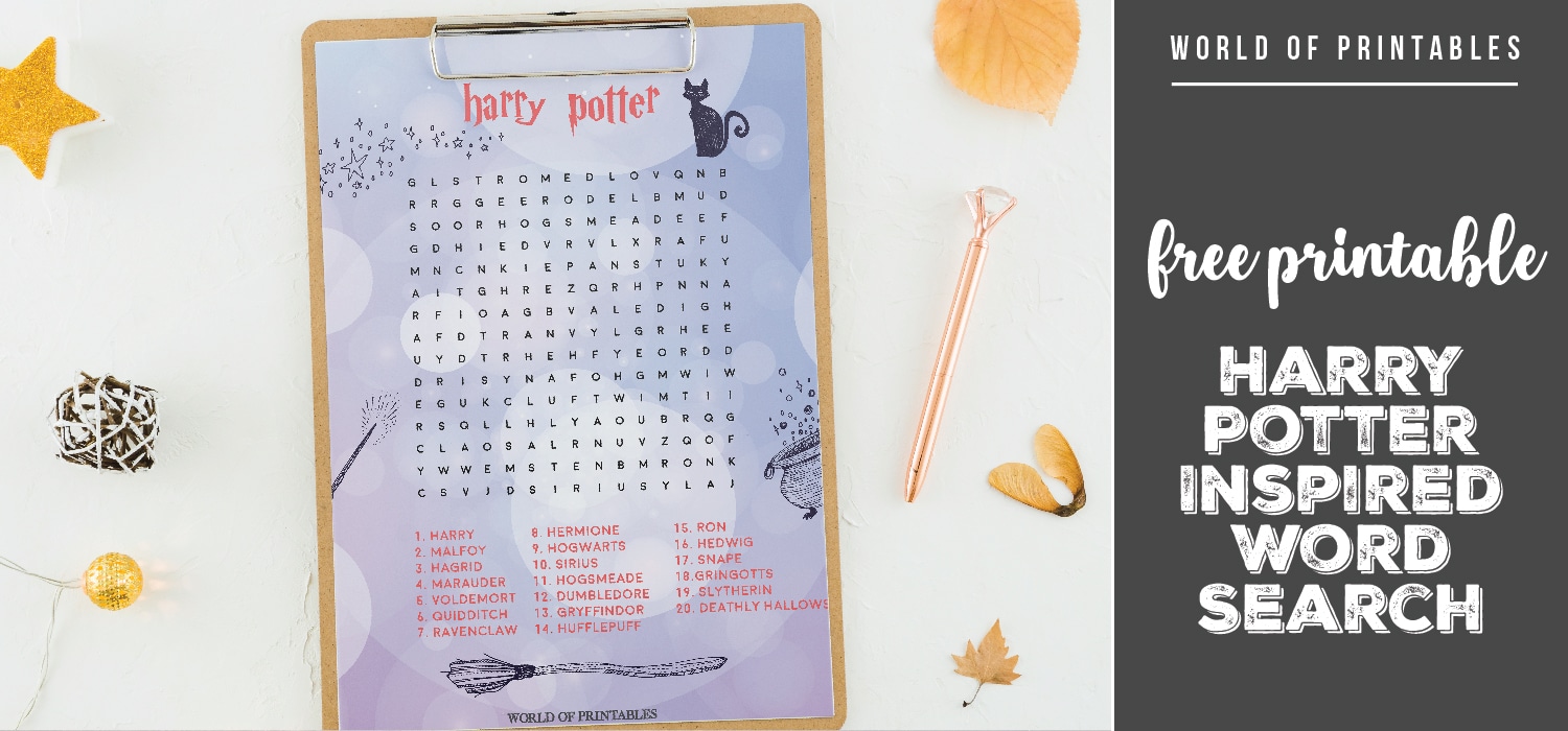 free printable harry potter inspired word search world of printables