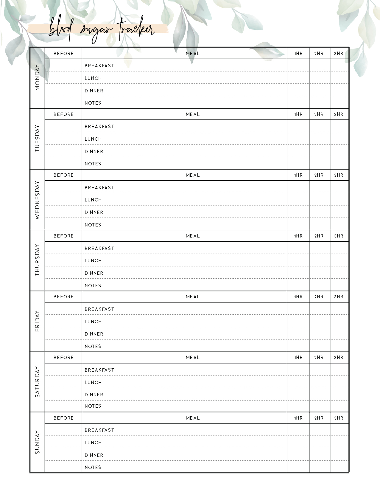 Download free printable blood sugar log chart pdf