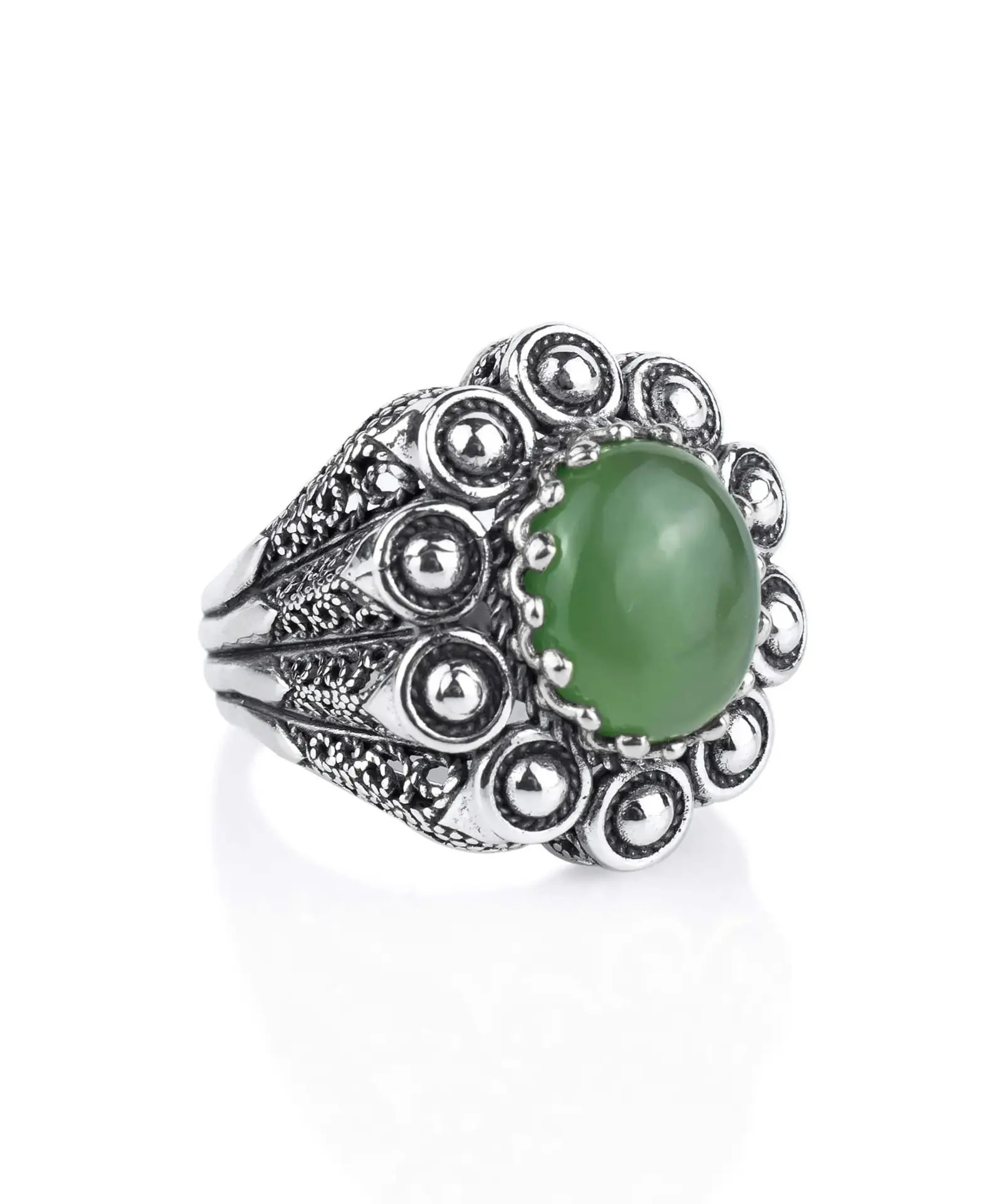 Filigree Art Serpentine Gemstone Women Statement Dome Ring