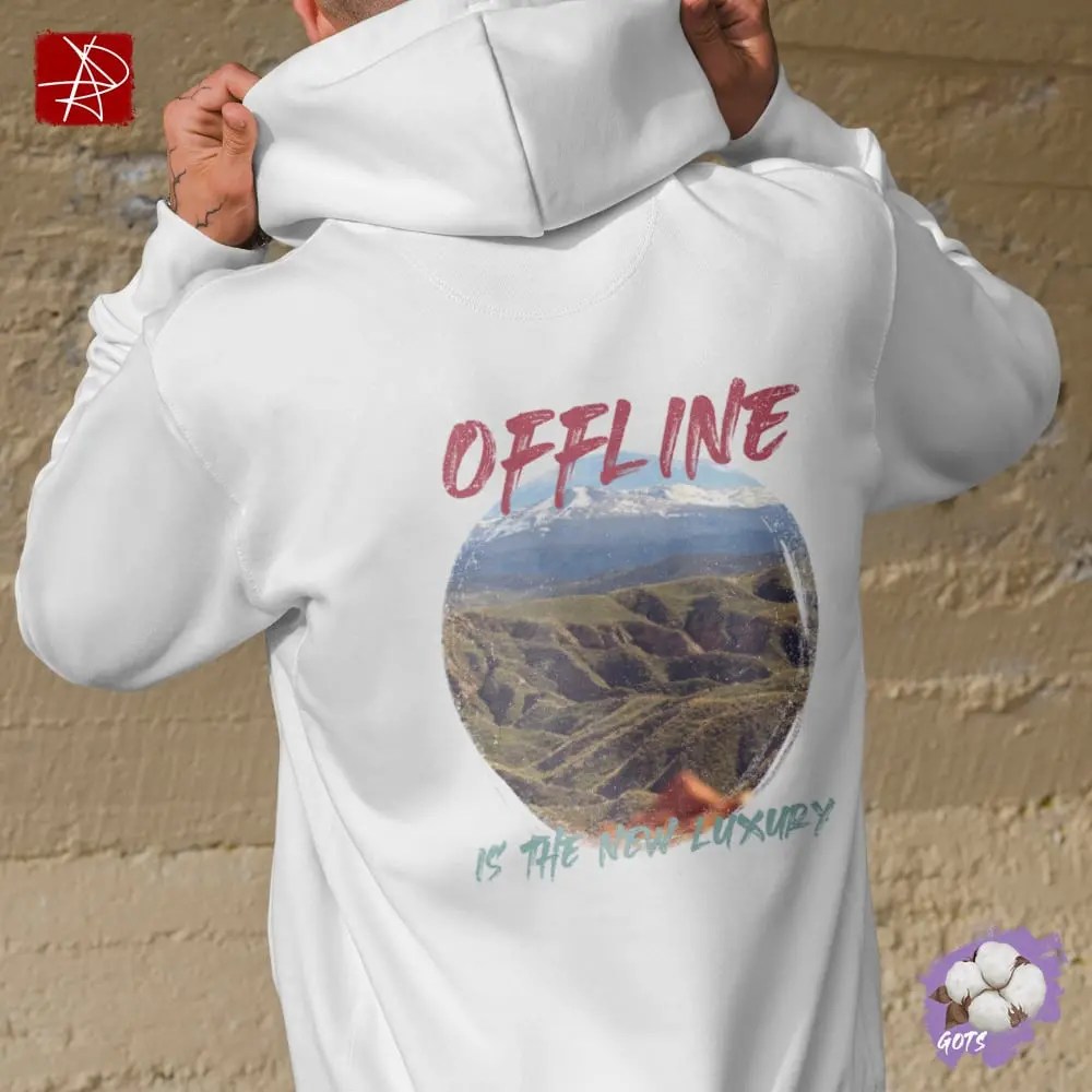 Offline Is The New Luxury Organic Cotton Hoodie - Mountain Escape Design