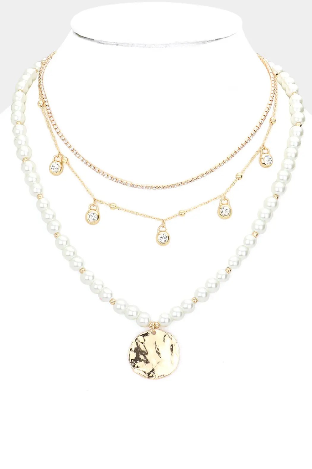 Pearl and Crystal 3 Layer Necklace