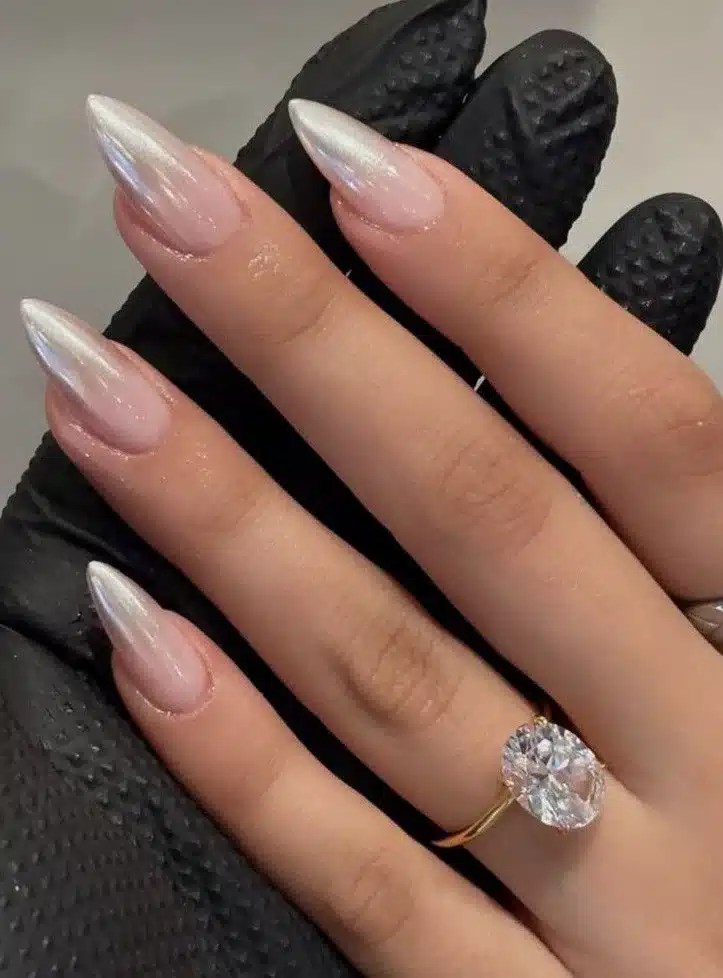 Pearl chrome nails with luminous glazed finish