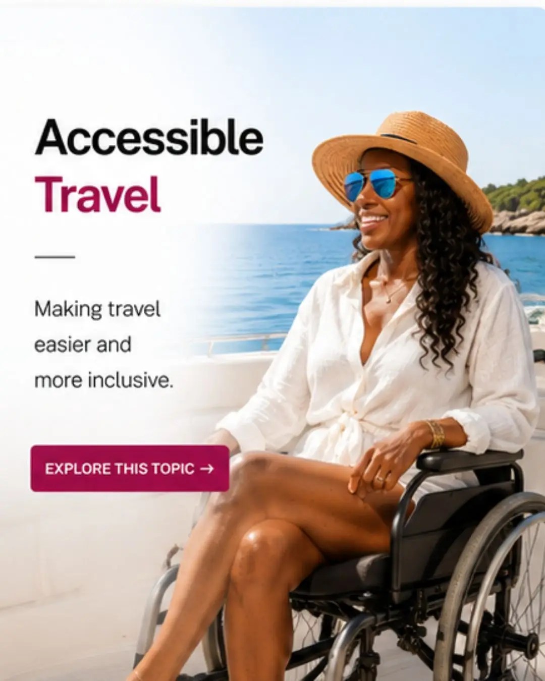 Stylish woman using a wheelchair on a yacht, representing Travel Planning for accessible and inclusive holidays.