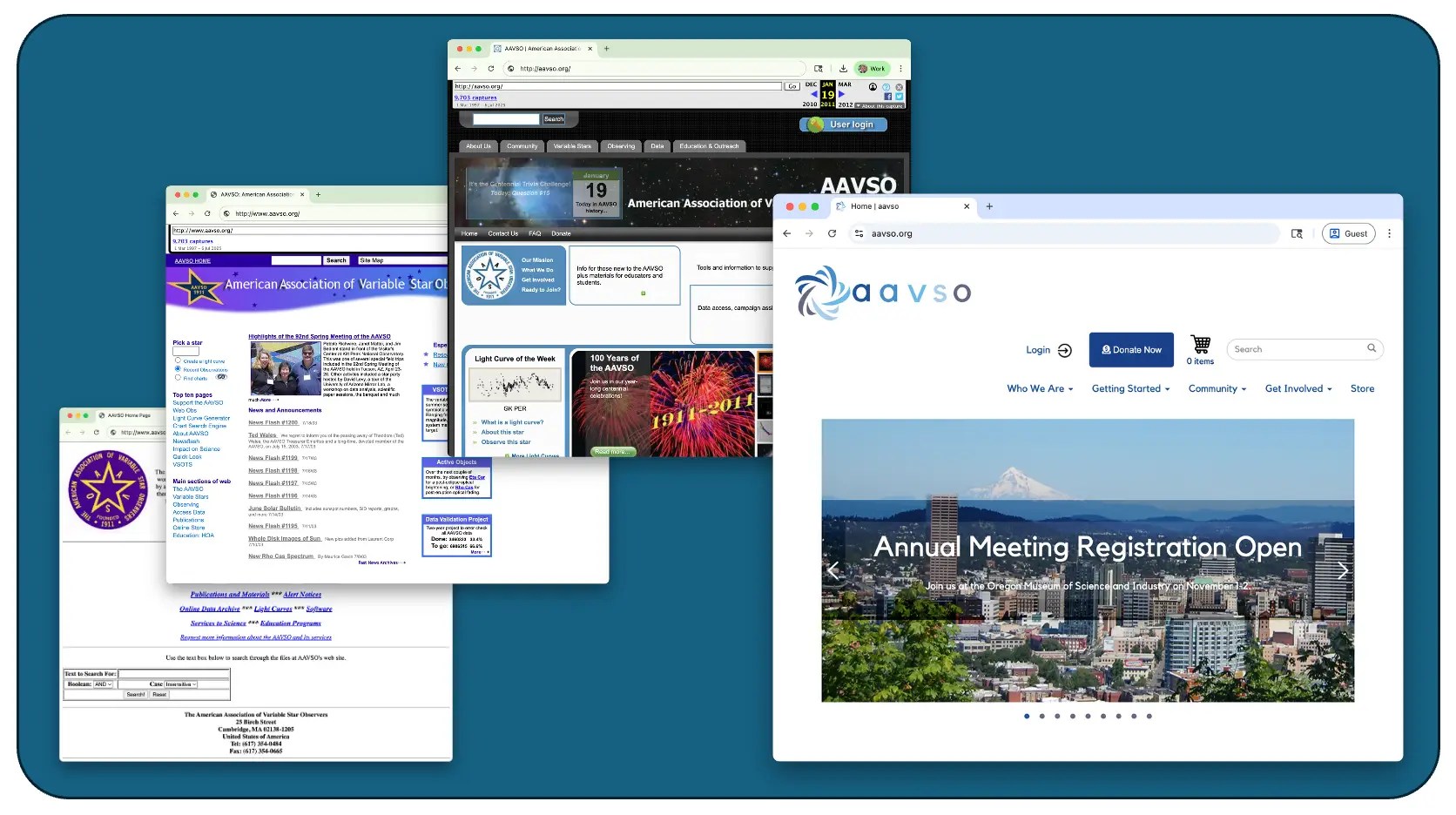 screen shots oof the AAVSO websites through history