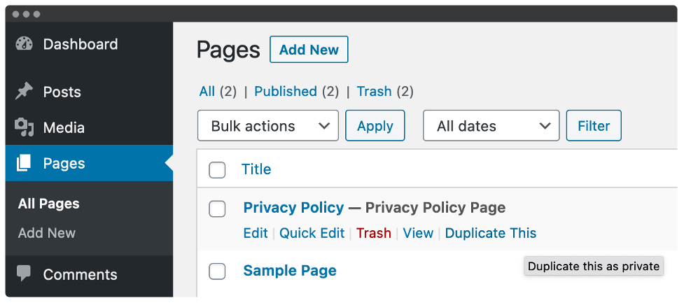 Cloning or duplicating a page in wordpress can be really useful. How to Duplicate a Page In WordPress | WP Tech Support