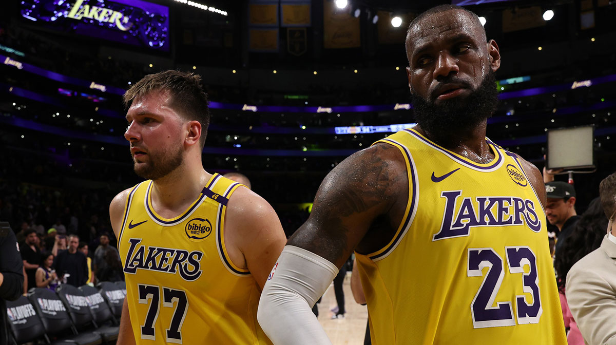 Lakers Star LeBron James Expression During Anthony Edwards Poster Goes Luka Bron Wolves Series 