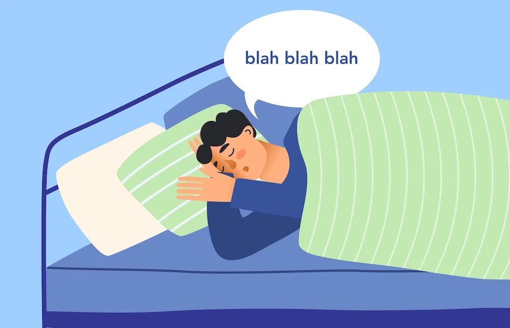 Illustration of a person talking in their sleep, a lighthearted look at sleep talking