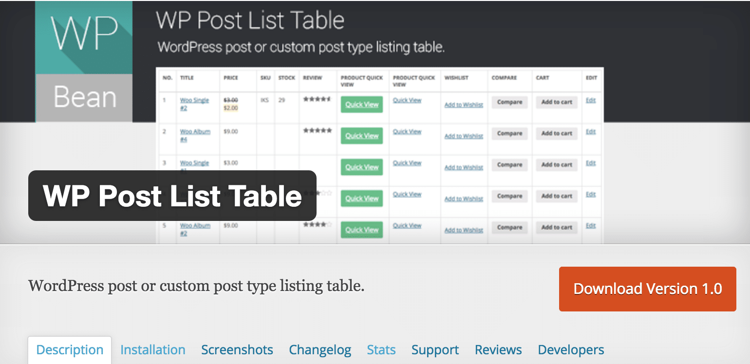 I have a site with properties listed. WP Post List Table Documentation - WPBean